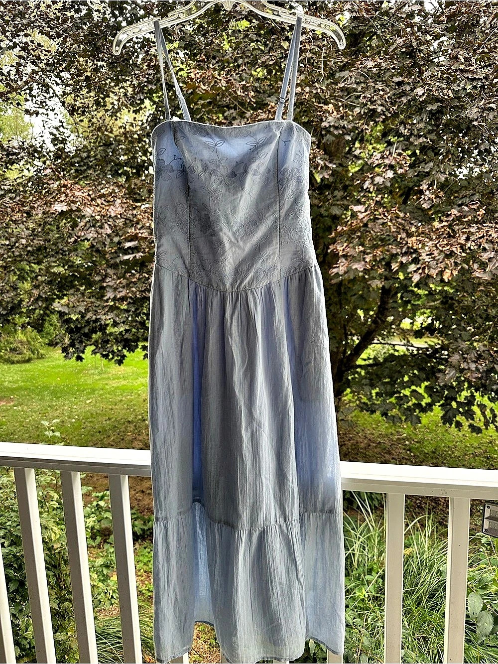 Hollister Floral Embroidered Maxi Dress Blue Medium